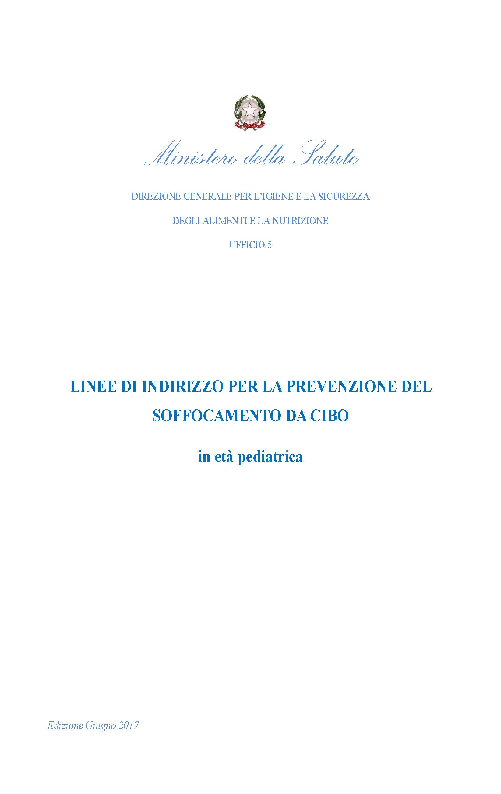 Linee Guida Ministero Salute Alimenti Soffocamento